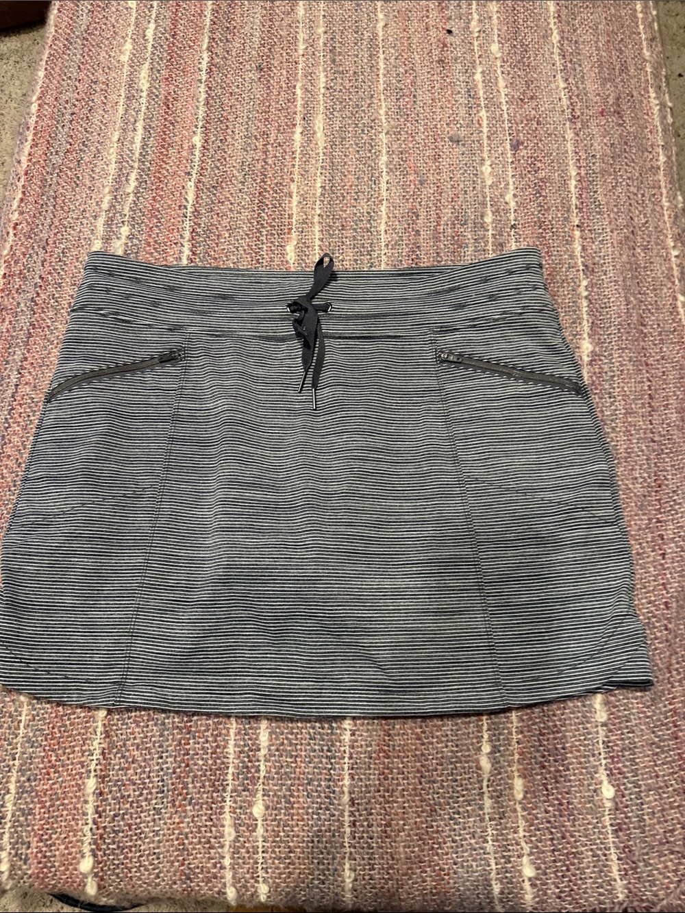 Athleta Navy and White Striped Mini Skirt with Drawstring
